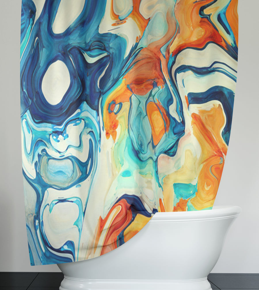 Multicolor Fluid Abstract Paint Swirl Pattern Shower Curtain