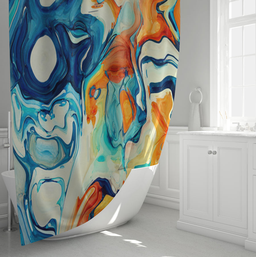 Multicolor Fluid Abstract Paint Swirl Pattern Shower Curtain