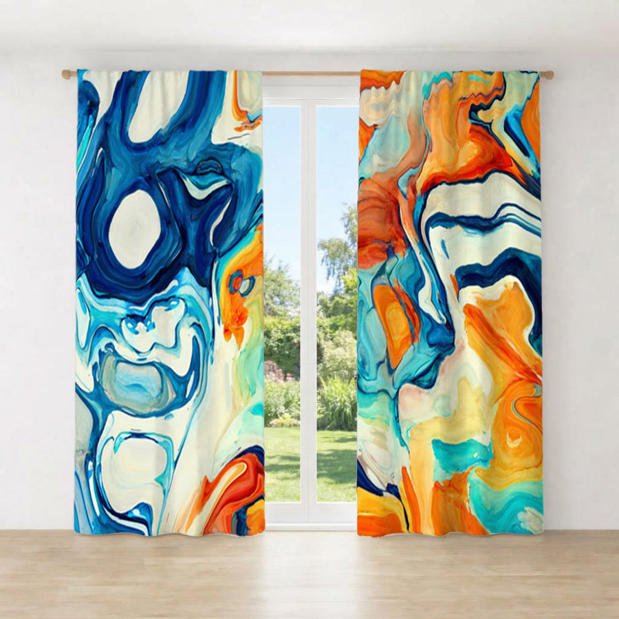 Multicolor Fluid Abstract Paint Swirl Pattern Window Curtains