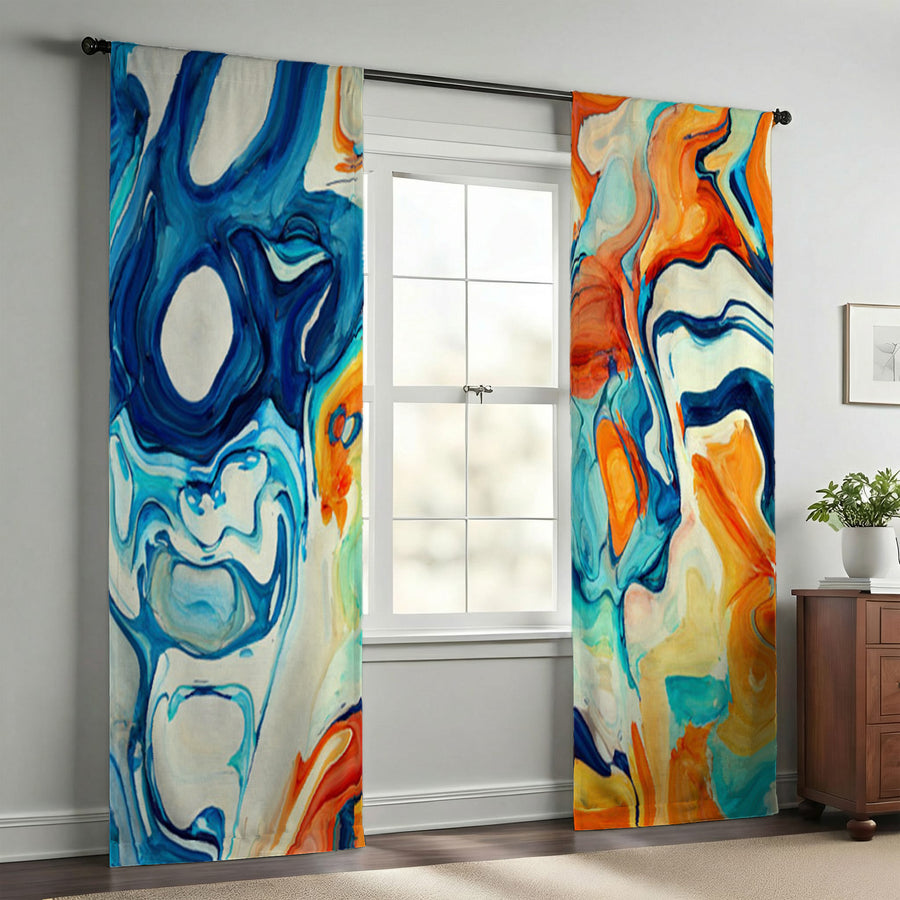 Multicolor Fluid Abstract Paint Swirl Pattern Window Curtains
