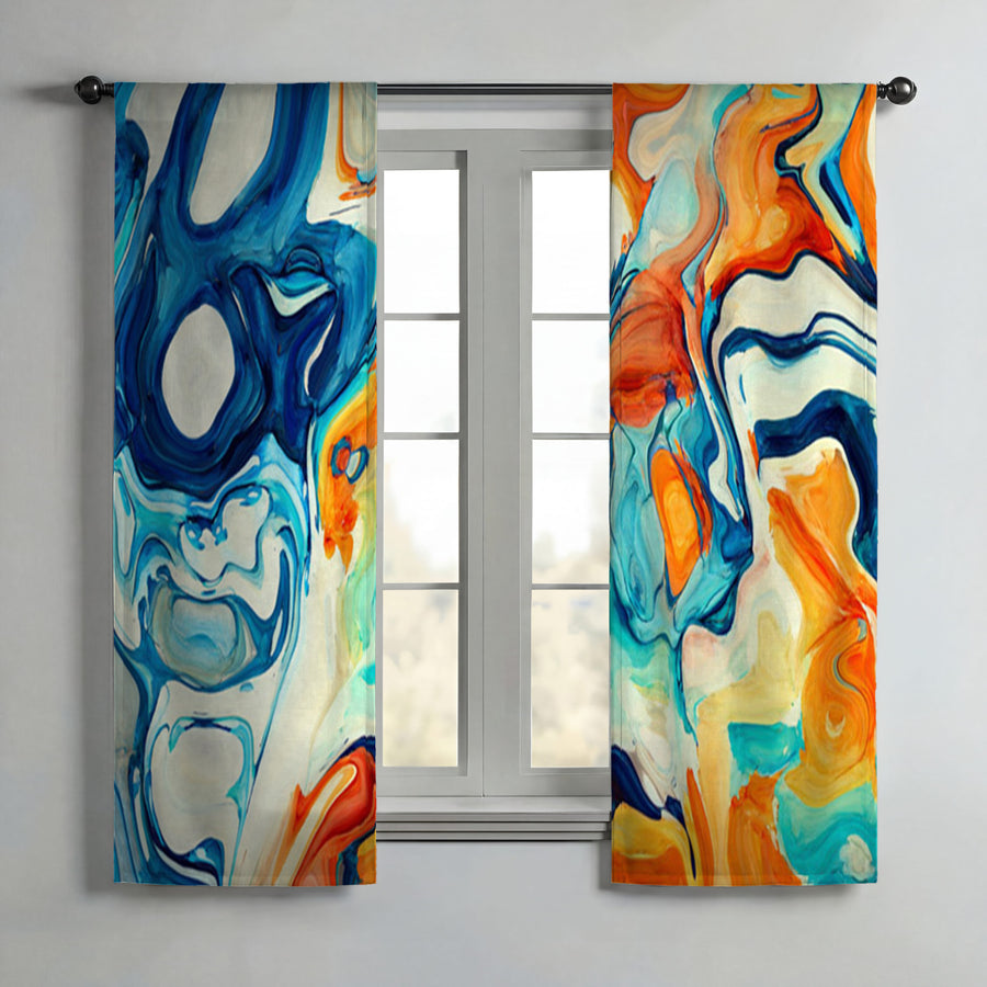 Multicolor Fluid Abstract Paint Swirl Pattern Window Curtains