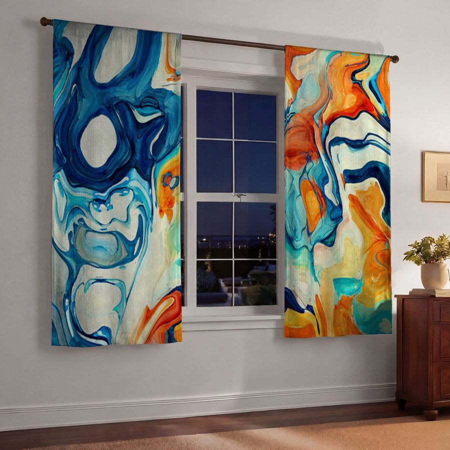 Multicolor Fluid Abstract Paint Swirl Pattern Window Curtains