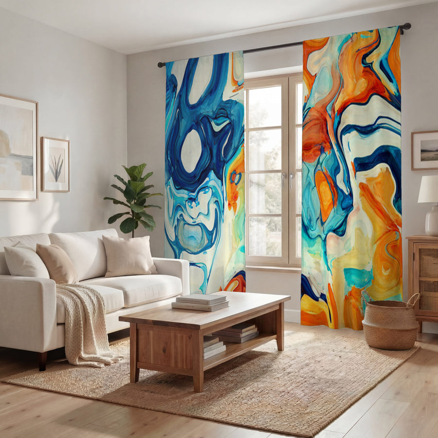 Multicolor Fluid Abstract Paint Swirl Pattern Window Curtains
