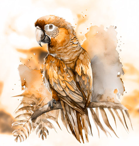 Brown Vintage Parrot Illustration Artwork