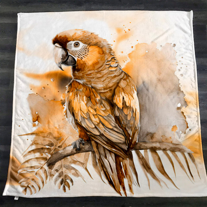 Brown Vintage Parrot Illustration Artwork Fleece Sherpa Blanket