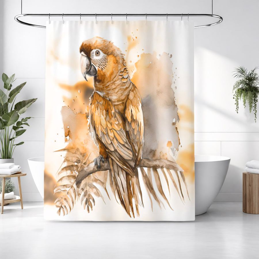 Brown Vintage Parrot Illustration Artwork Shower Curtain
