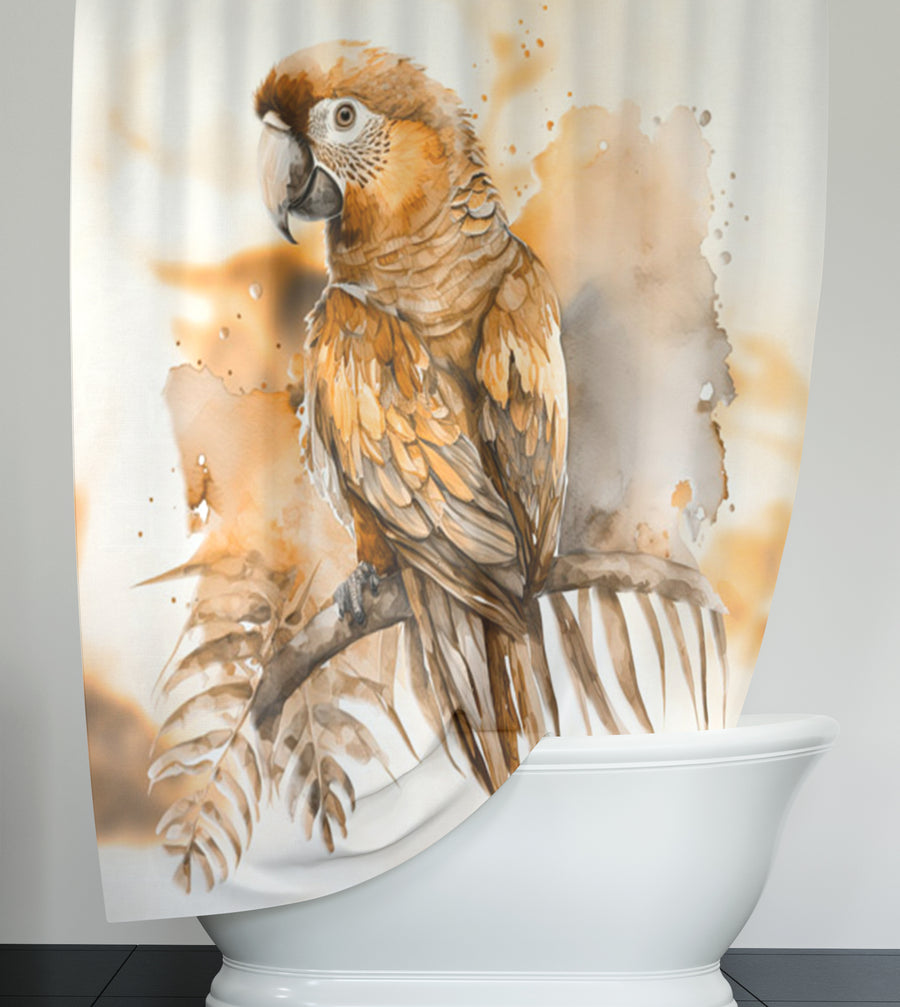 Brown Vintage Parrot Illustration Artwork Shower Curtain