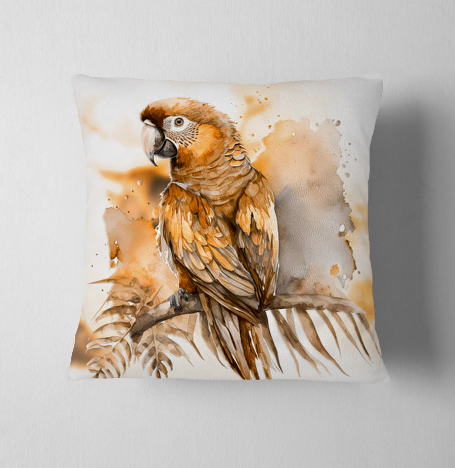 Brown Vintage Parrot Illustration Artwork Throw Pillow Cover
