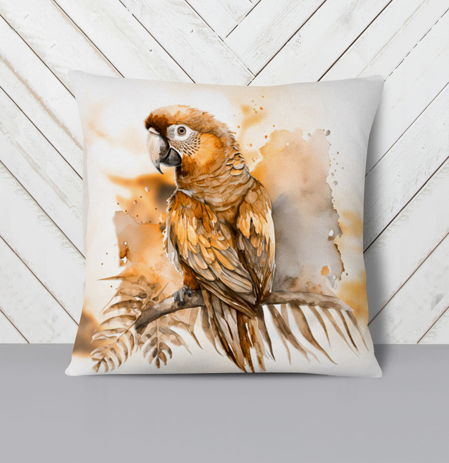 Brown Vintage Parrot Illustration Artwork Throw Pillow Cover