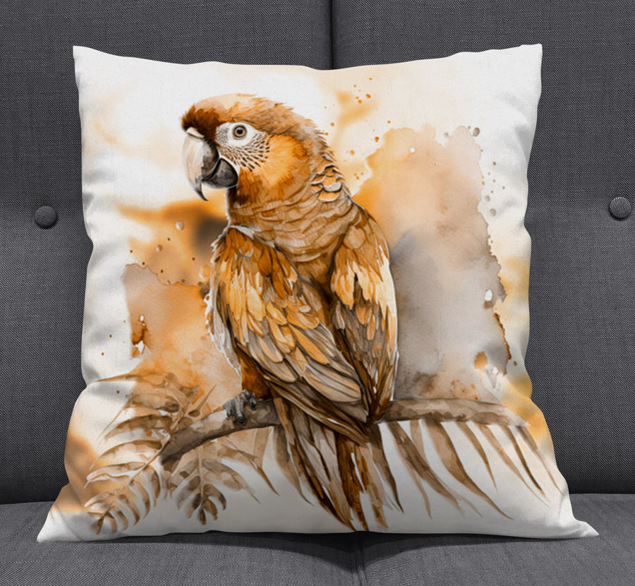 Brown Vintage Parrot Illustration Artwork Throw Pillow Cover