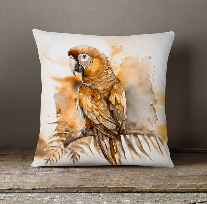 Brown Vintage Parrot Illustration Artwork Throw Pillow Cover