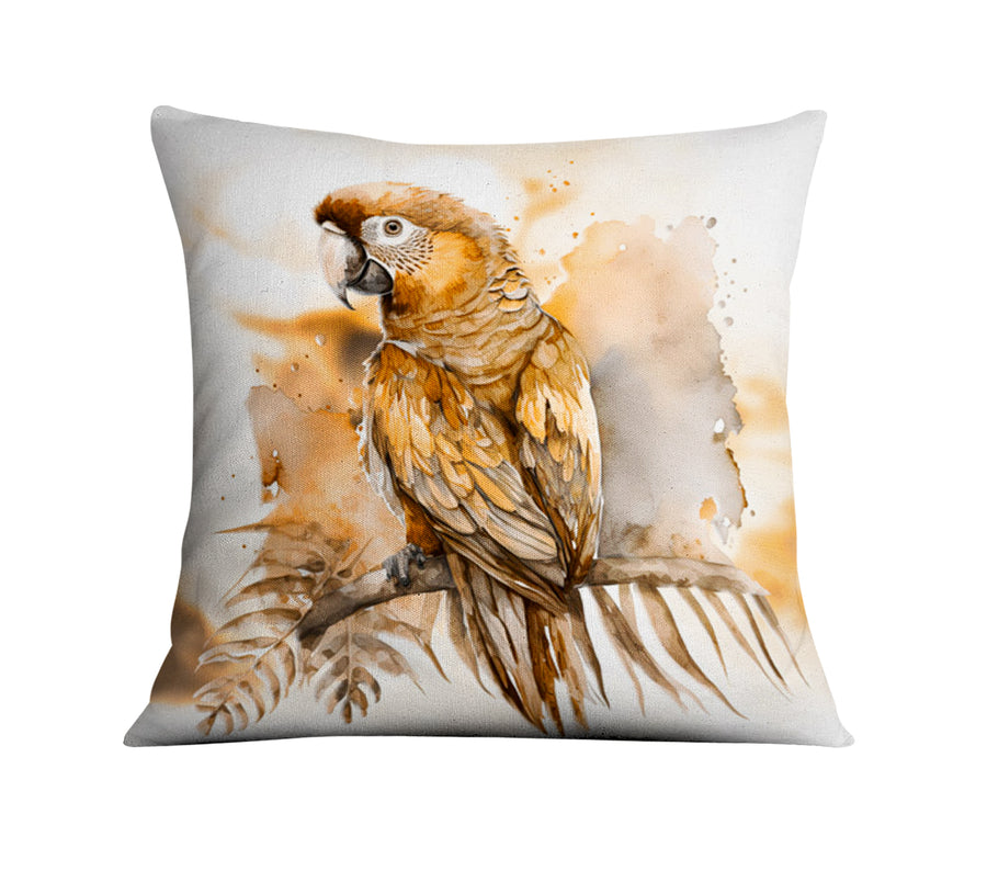 Brown Vintage Parrot Illustration Artwork Throw Pillow Cover