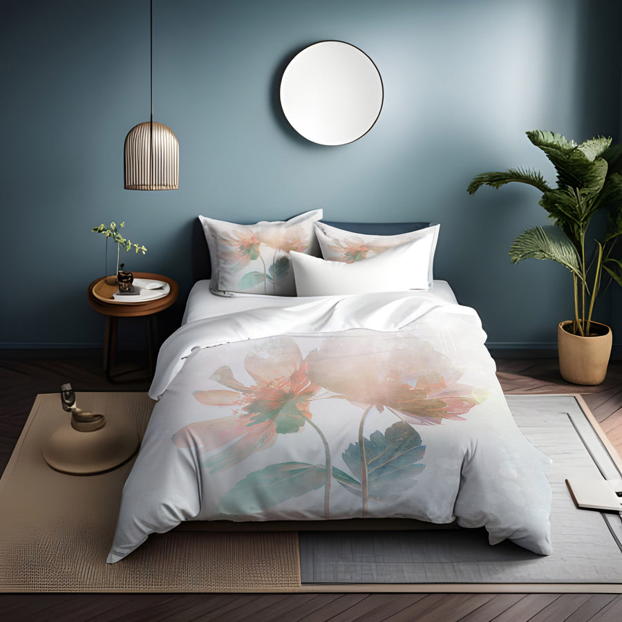 Soft Pink Floral Minimalist Pattern Duvet Cover