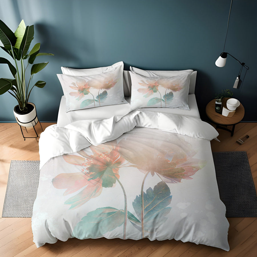 Soft Pink Floral Minimalist Pattern Duvet Cover