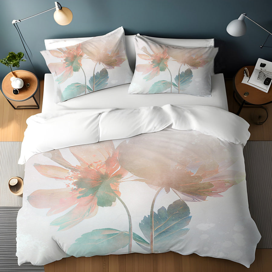 Soft Pink Floral Minimalist Pattern Duvet Cover