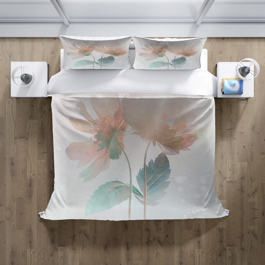 Soft Pink Floral Minimalist Pattern Duvet Cover