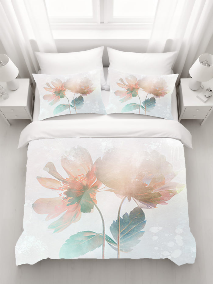 Soft Pink Floral Minimalist Pattern Duvet Cover