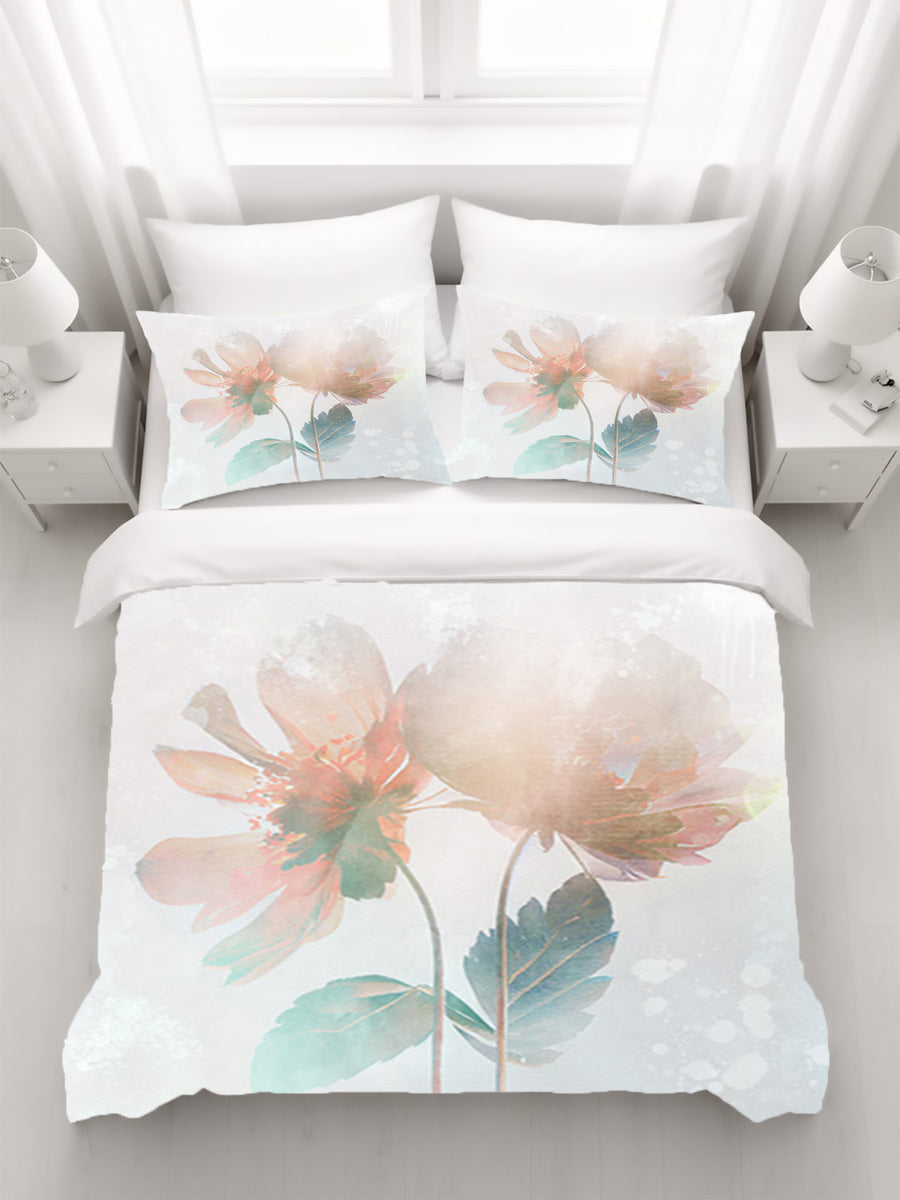 Soft Pink Floral Minimalist Pattern Duvet Cover
