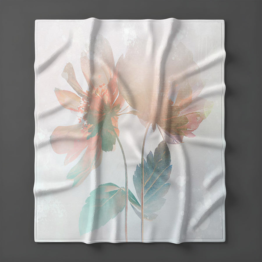 Soft Pink Floral Minimalist Pattern Fleece Sherpa Blanket