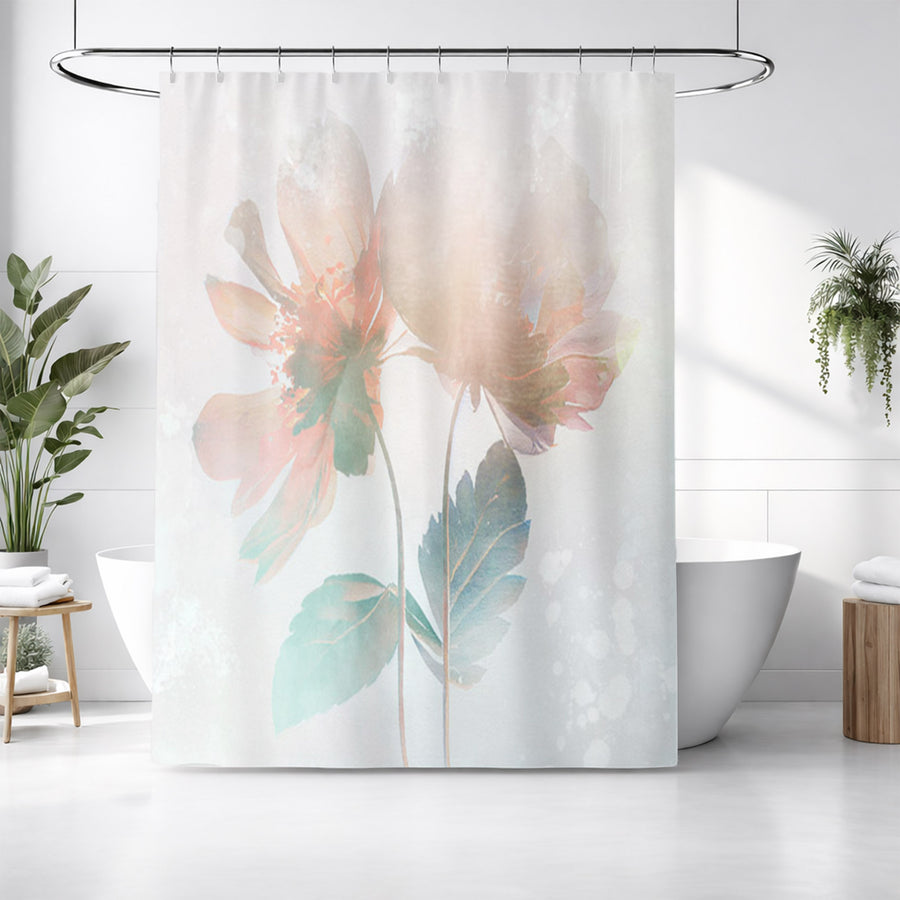 Soft Pink Floral Minimalist Pattern Shower Curtain