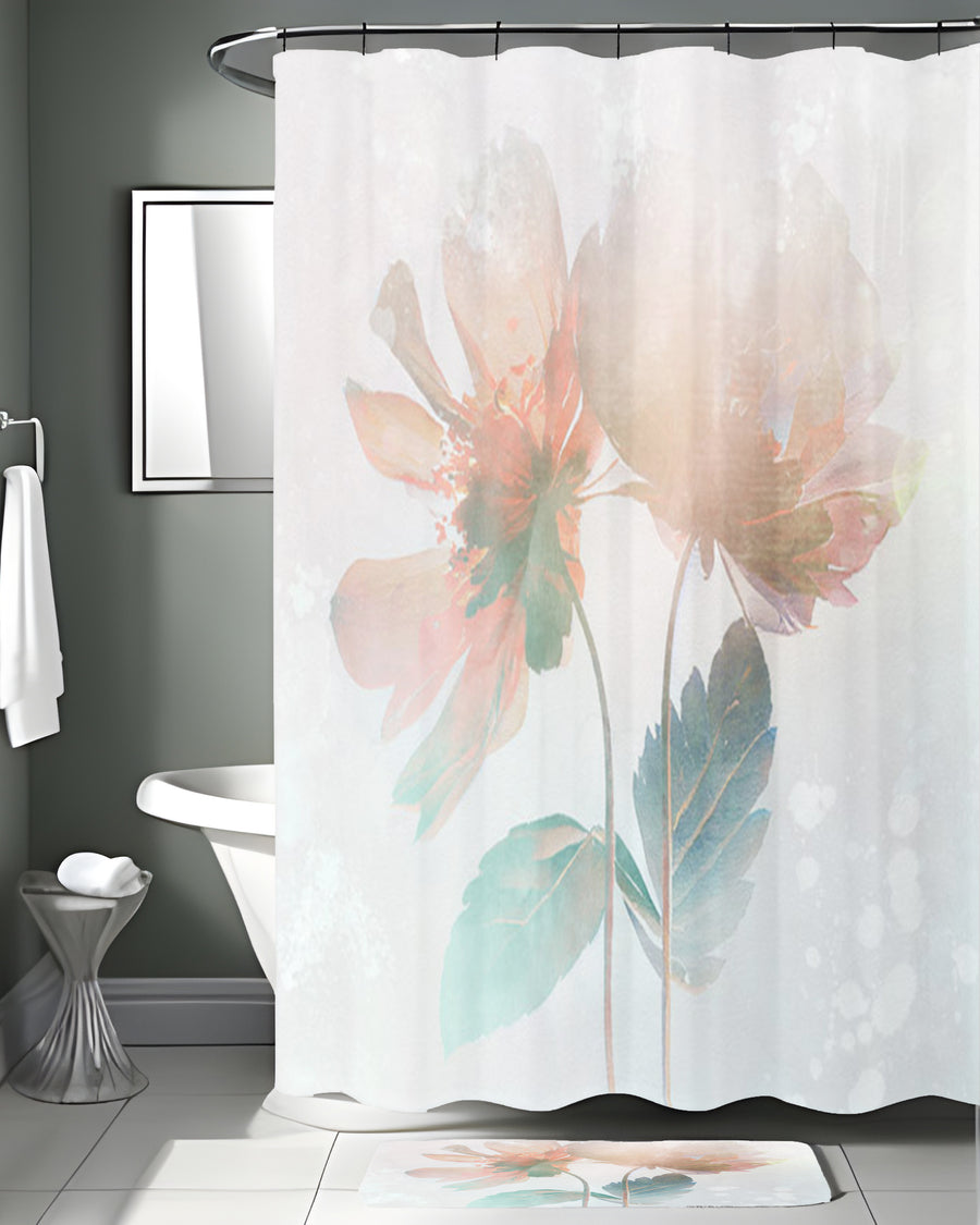 Soft Pink Floral Minimalist Pattern Shower Curtain