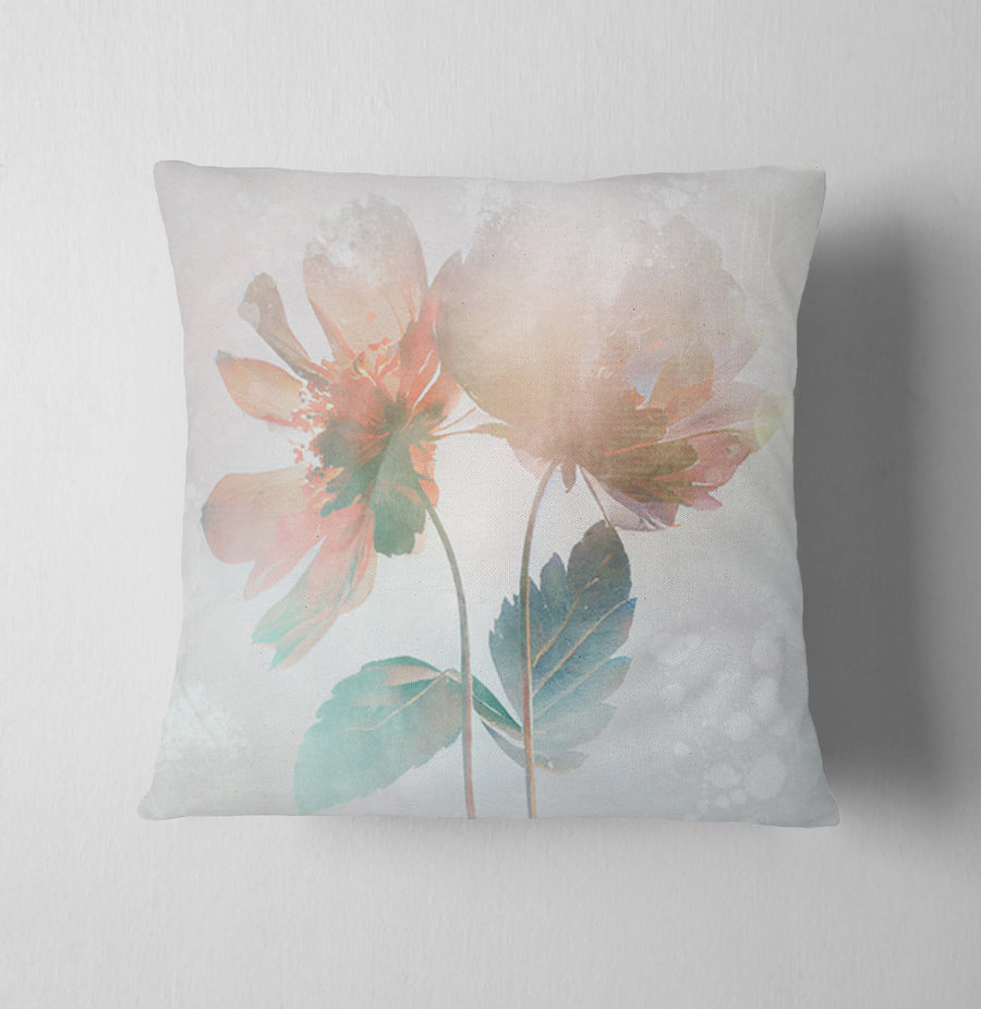 Soft Pink Floral Minimalist Pattern Throw Pillow Cover