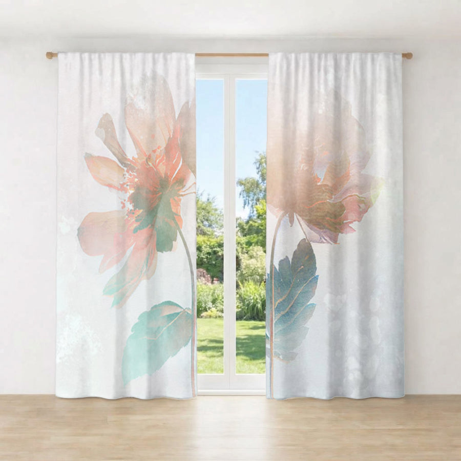 Soft Pink Floral Minimalist Pattern Window Curtains