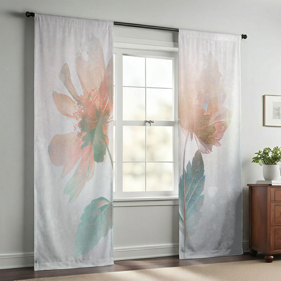 Soft Pink Floral Minimalist Pattern Window Curtains