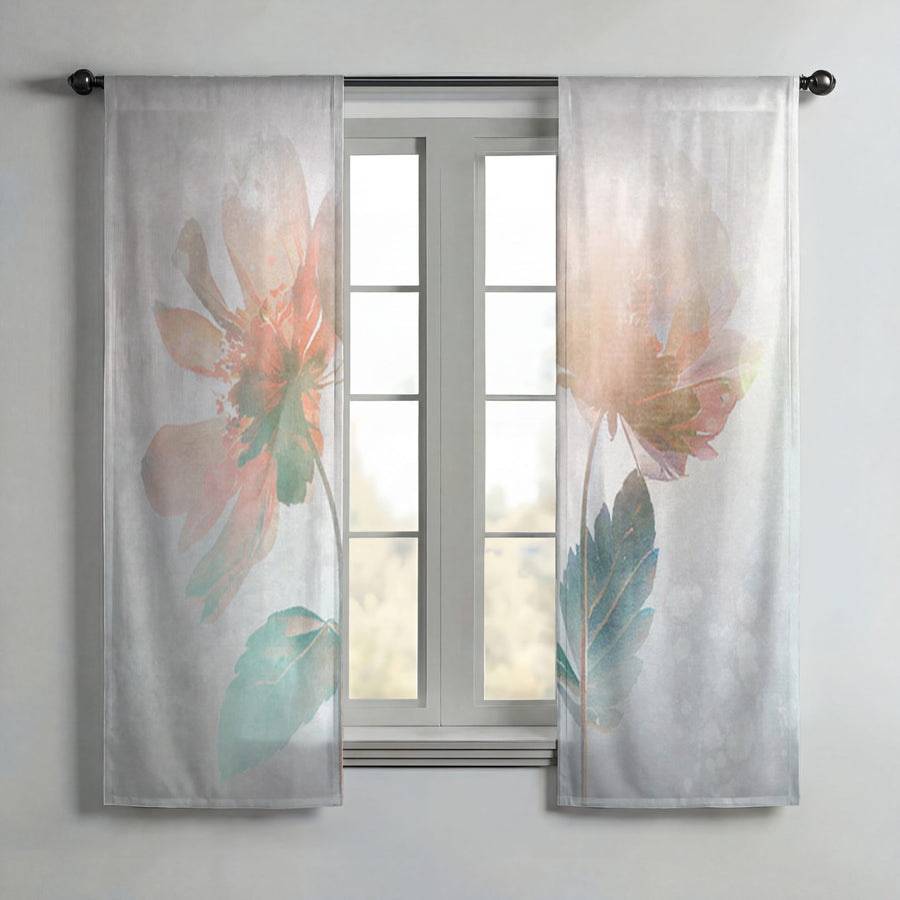 Soft Pink Floral Minimalist Pattern Window Curtains