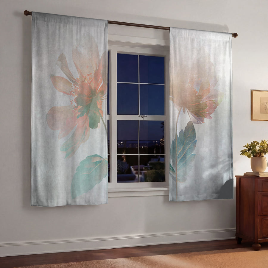 Soft Pink Floral Minimalist Pattern Window Curtains