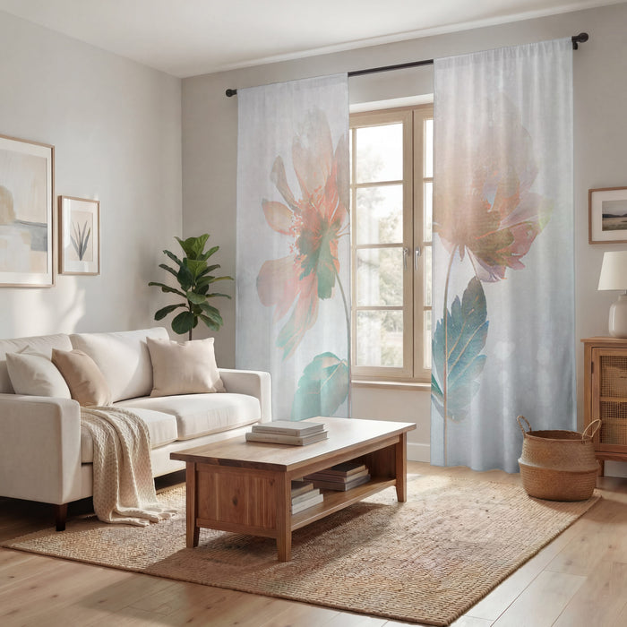 Soft Pink Floral Minimalist Pattern Window Curtains
