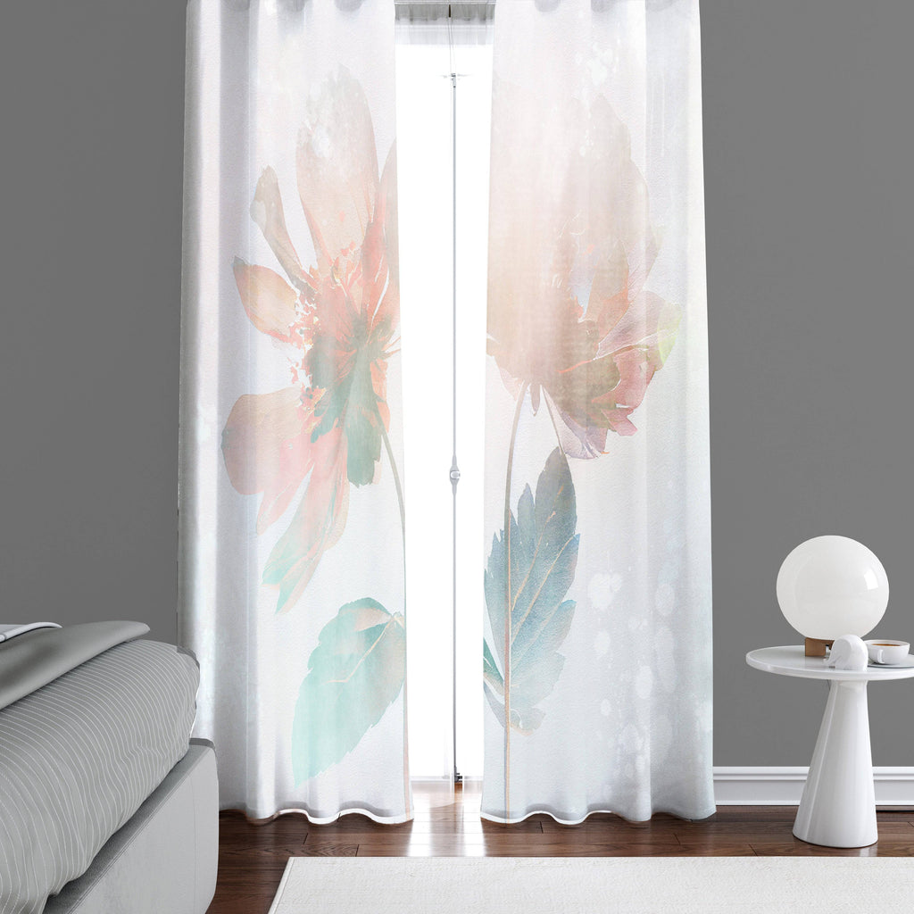 Chic Modern Floral Pastel Tone Print Window Curtains - Deja Blue Studios