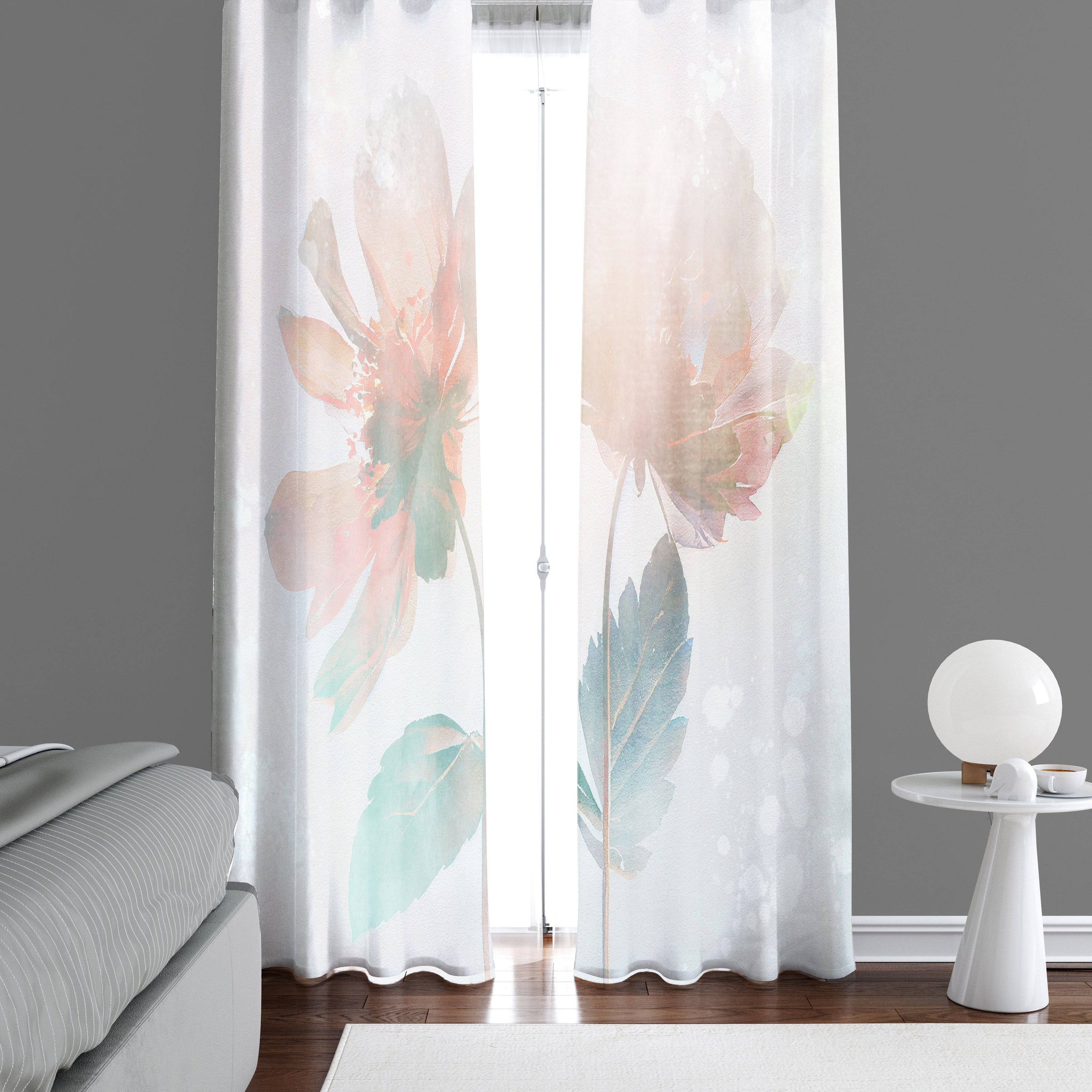 Chic Modern Floral Pastel Tone Print Window Curtains | Deja Blue Studios