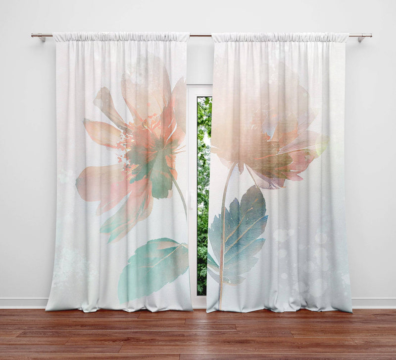 Chic Modern Floral Pastel Tone Print Window Curtains | Deja Blue Studios