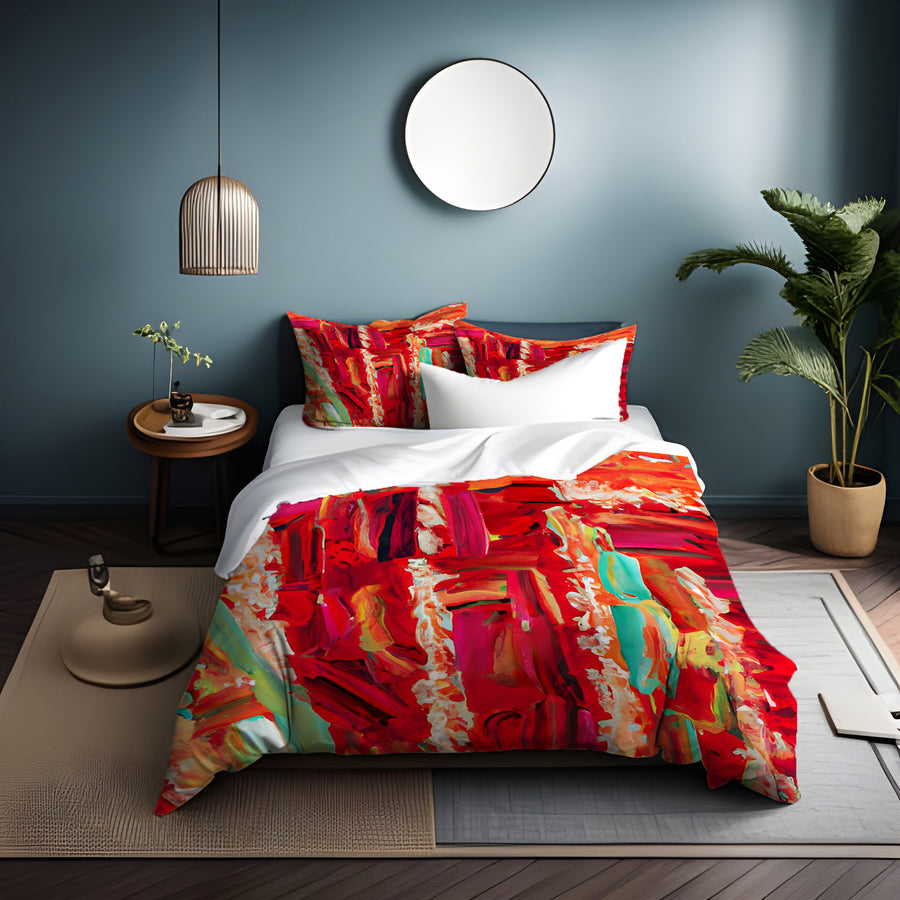 Red Abstract Expression Brushstroke Artwork Duvet Cover