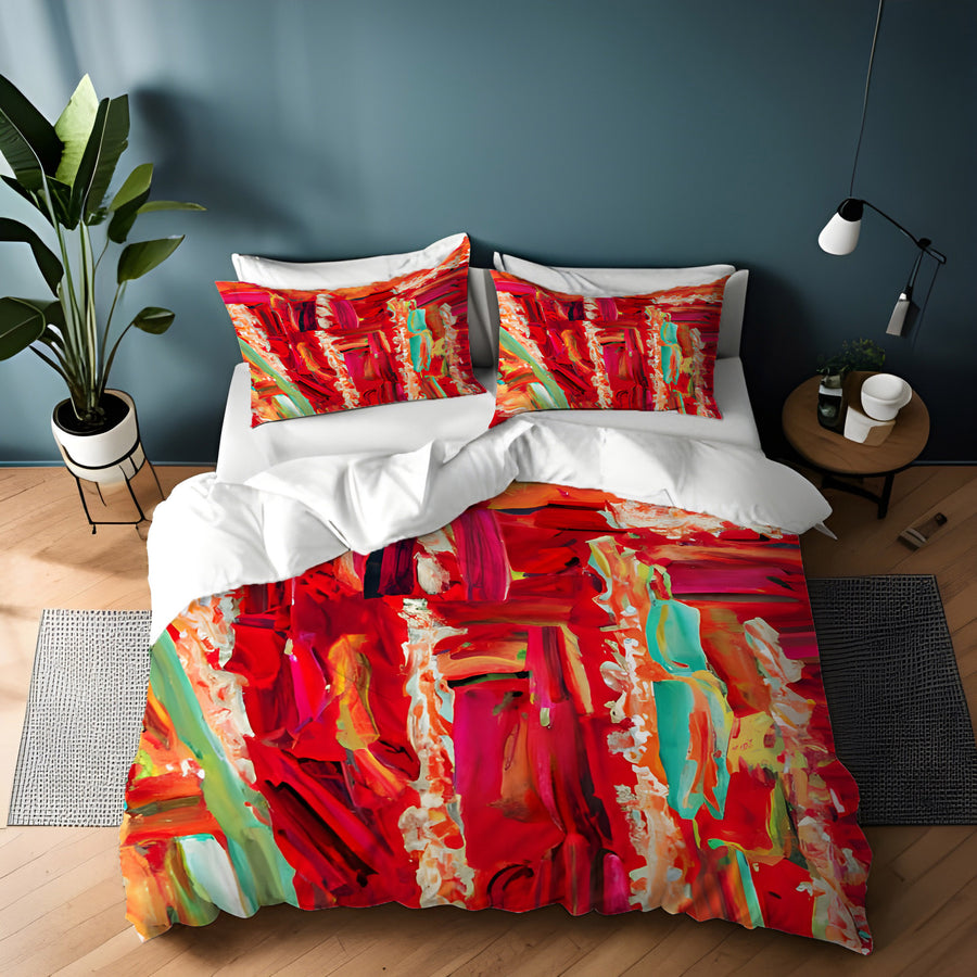 Red Abstract Expression Brushstroke Artwork Duvet Cover