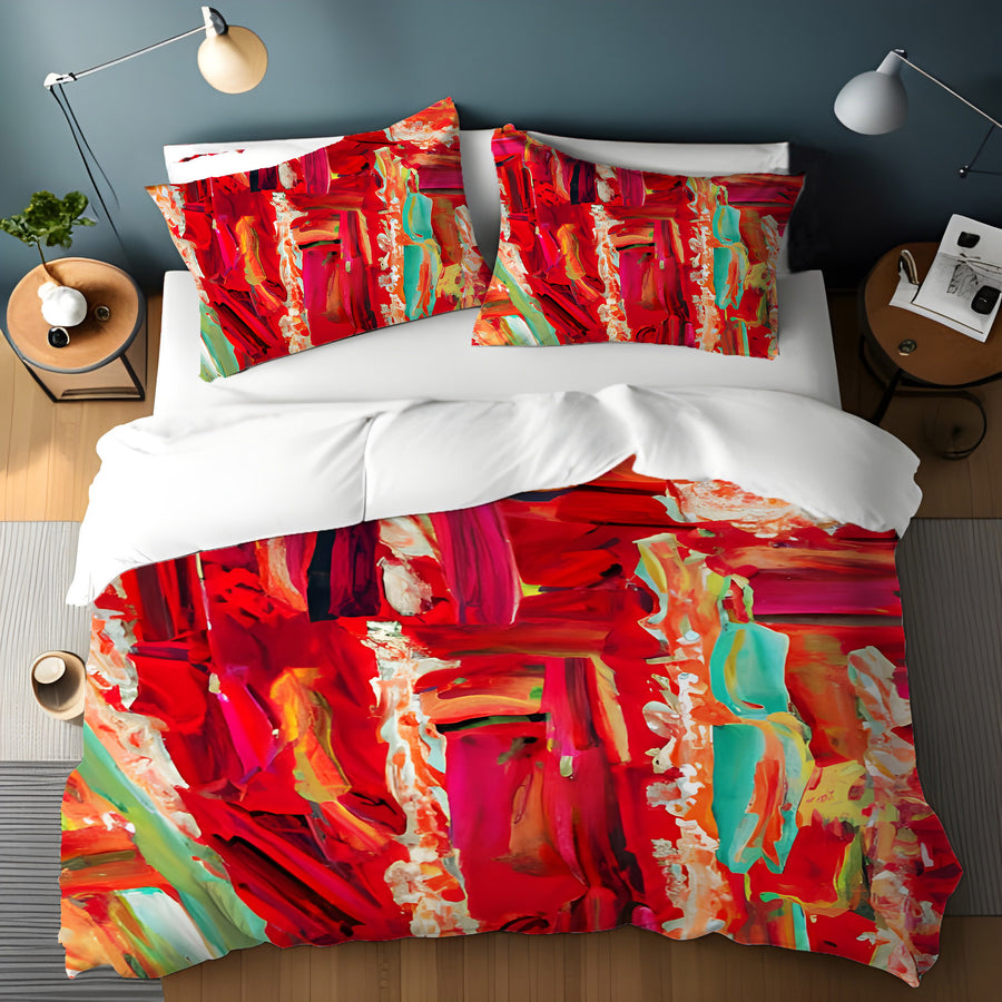 Red Abstract Expression Brushstroke Artwork Duvet Cover