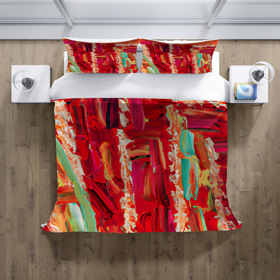 Red Abstract Expression Brushstroke Artwork Duvet Cover