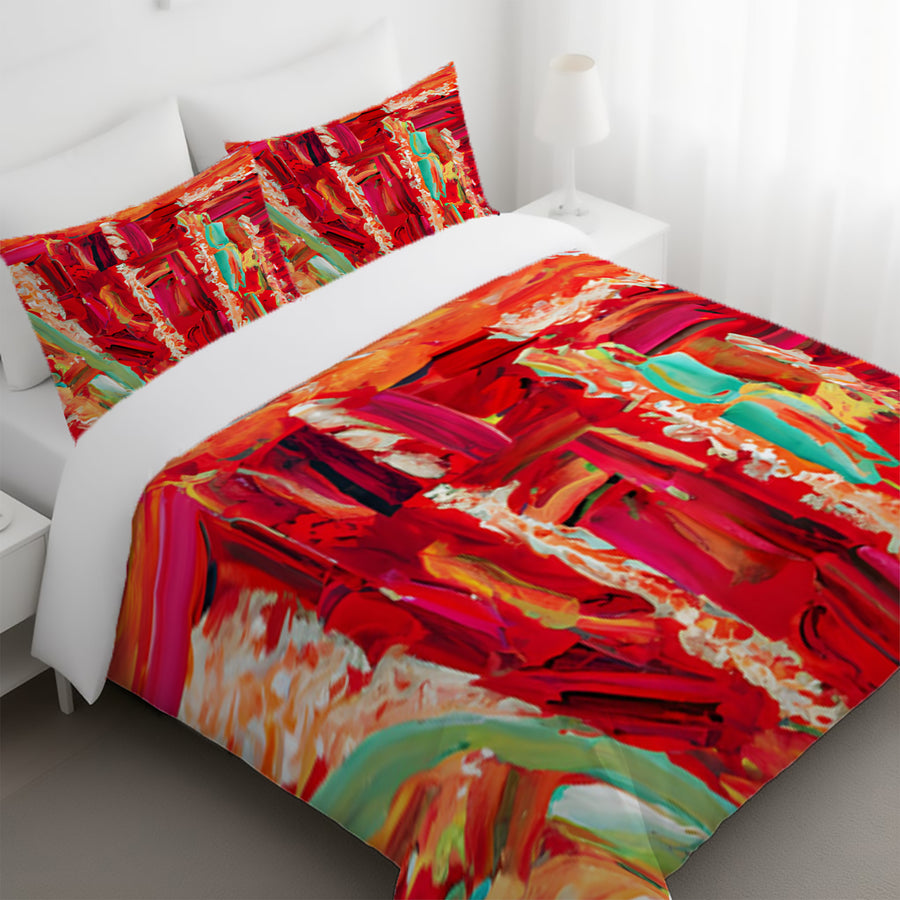 Red Abstract Expression Brushstroke Artwork Duvet Cover