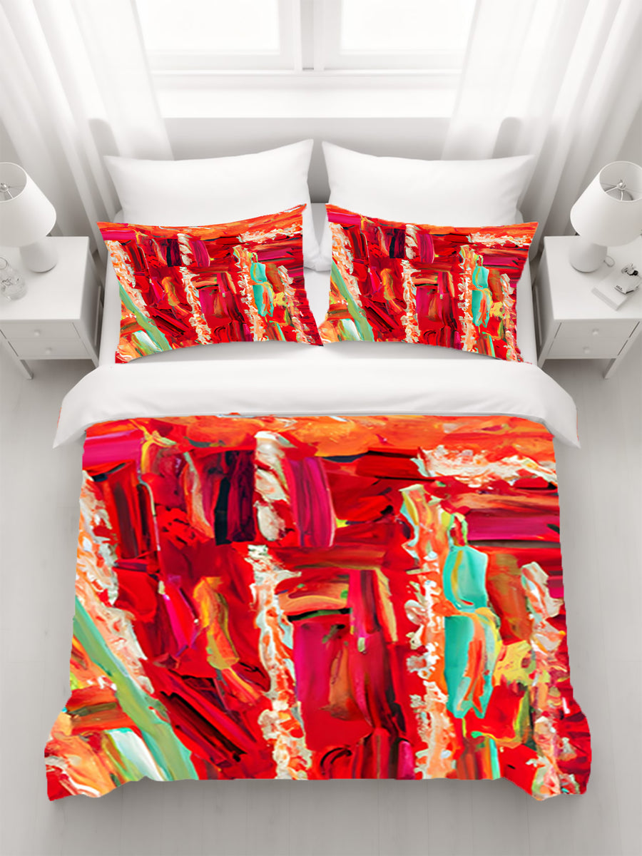 Red Abstract Expression Brushstroke Artwork Duvet Cover