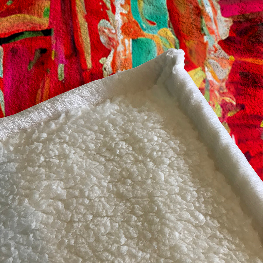 Red Abstract Expression Brushstroke Artwork Fleece Sherpa Blanket