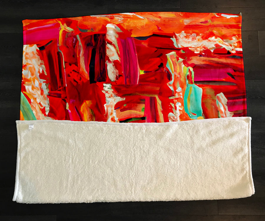Red Abstract Expression Brushstroke Artwork Fleece Sherpa Blanket