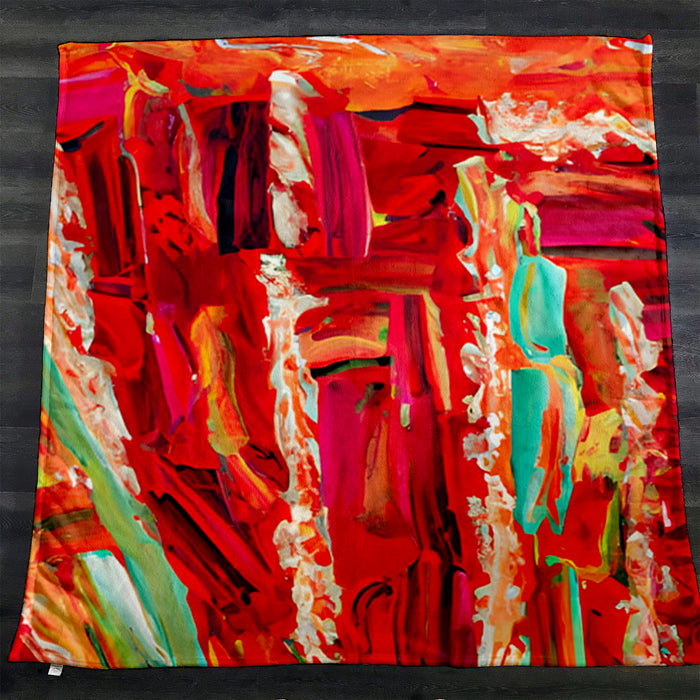 Red Abstract Expression Brushstroke Artwork Fleece Sherpa Blanket