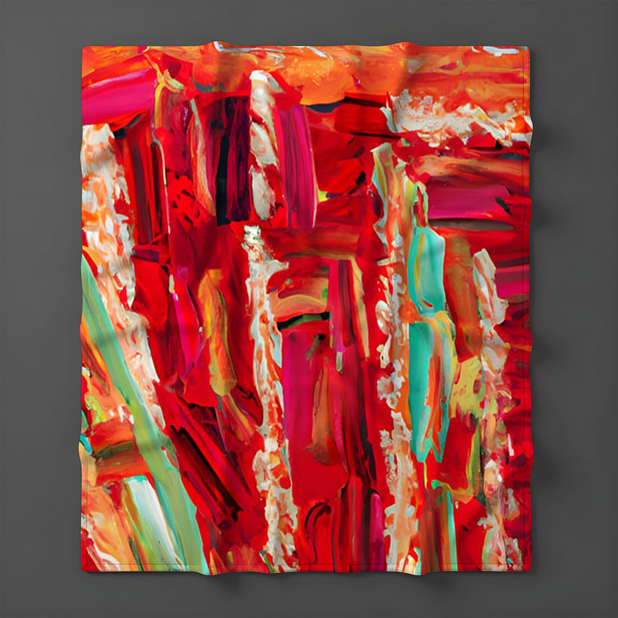 Red Abstract Expression Brushstroke Artwork Fleece Sherpa Blanket