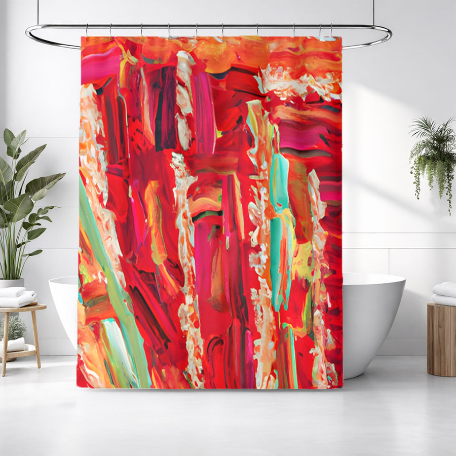 Red Abstract Expression Brushstroke Artwork Shower Curtain