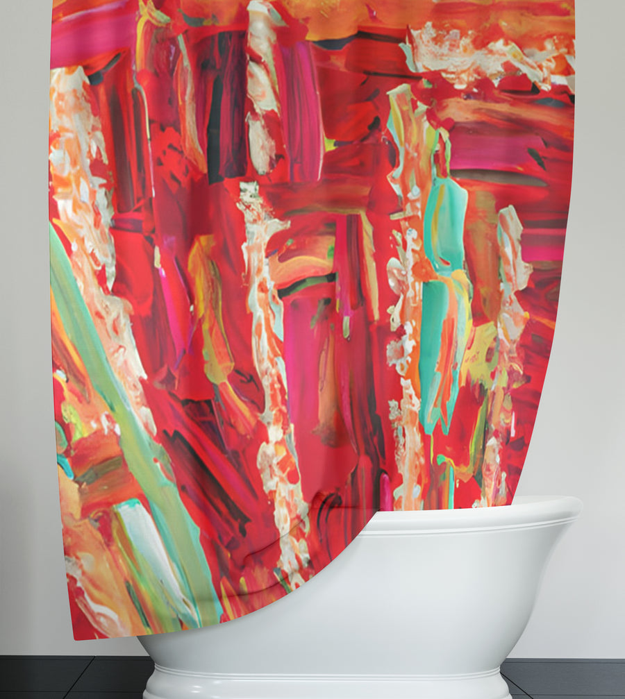 Red Abstract Expression Brushstroke Artwork Shower Curtain