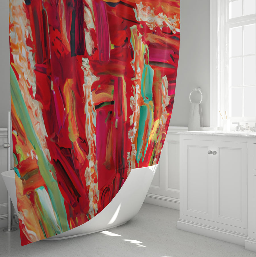 Red Abstract Expression Brushstroke Artwork Shower Curtain