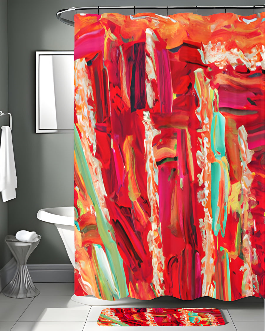 Red Abstract Expression Brushstroke Artwork Shower Curtain