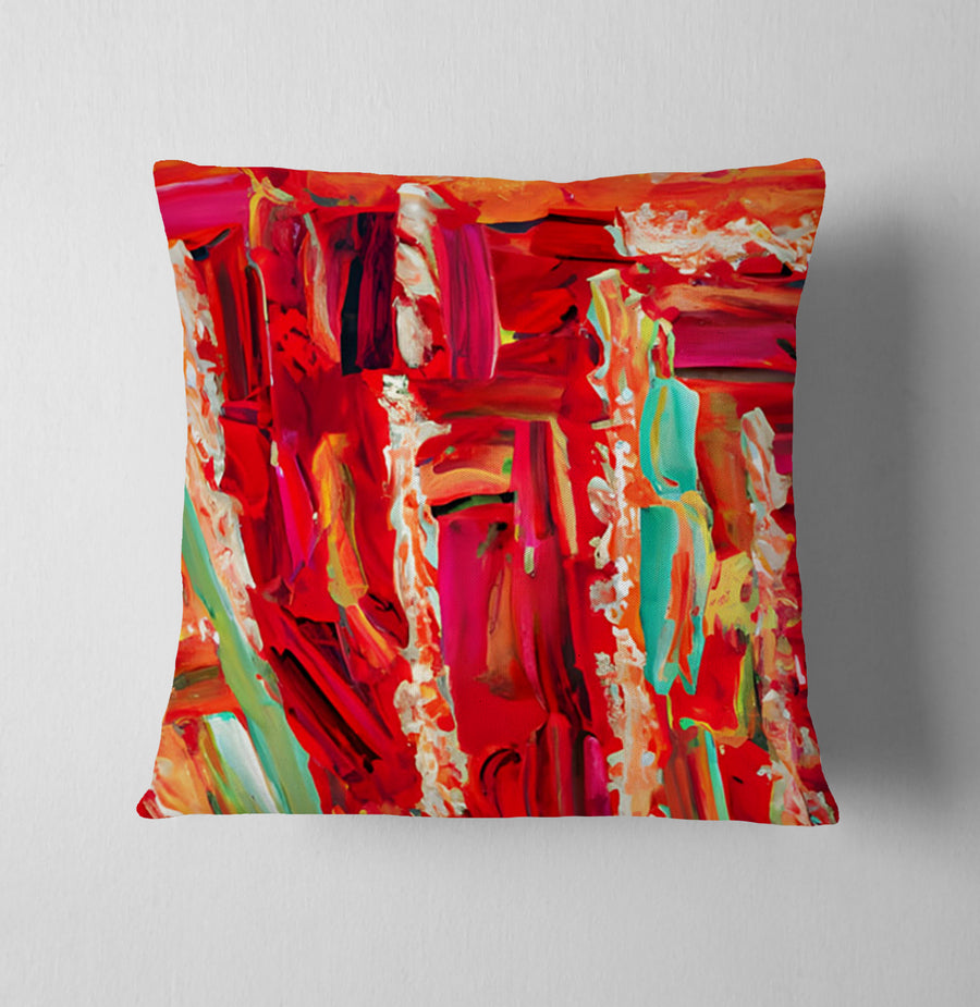 Red Abstract Expression Brushstroke Artwork Throw Pillow Cover