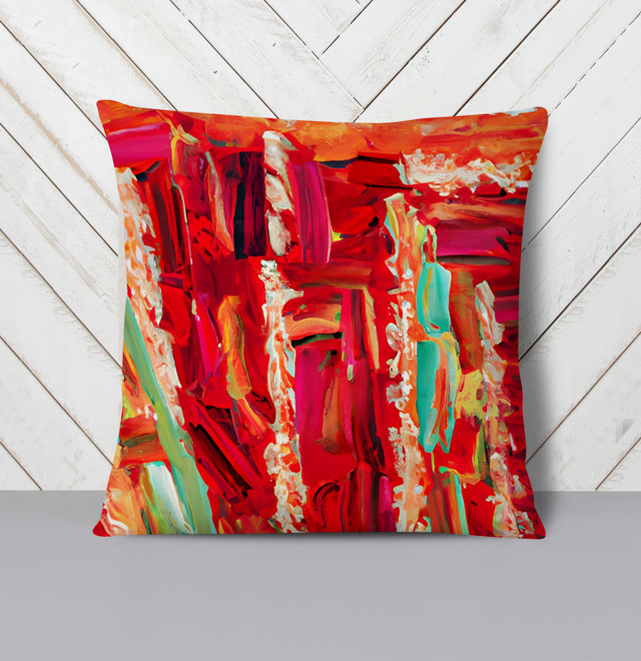 Red Abstract Expression Brushstroke Artwork Throw Pillow Cover